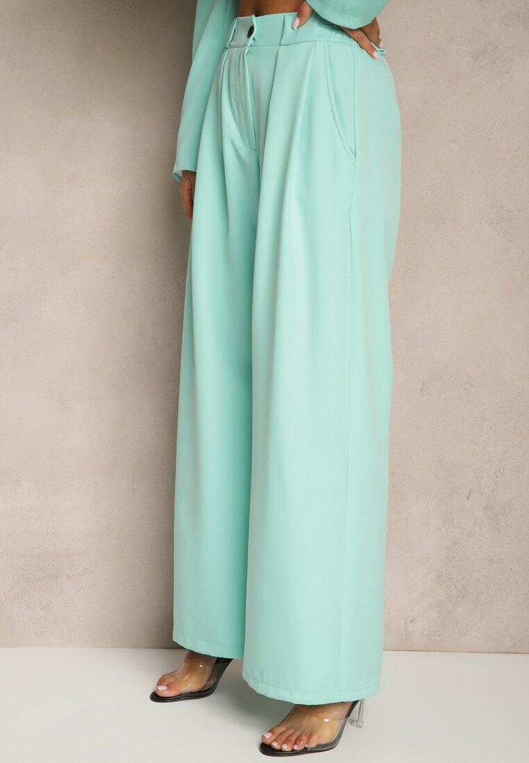 lovery Pantaloni Verde deschis Largi Talie înaltă Croială de costum Cu pliuri Uliadorea