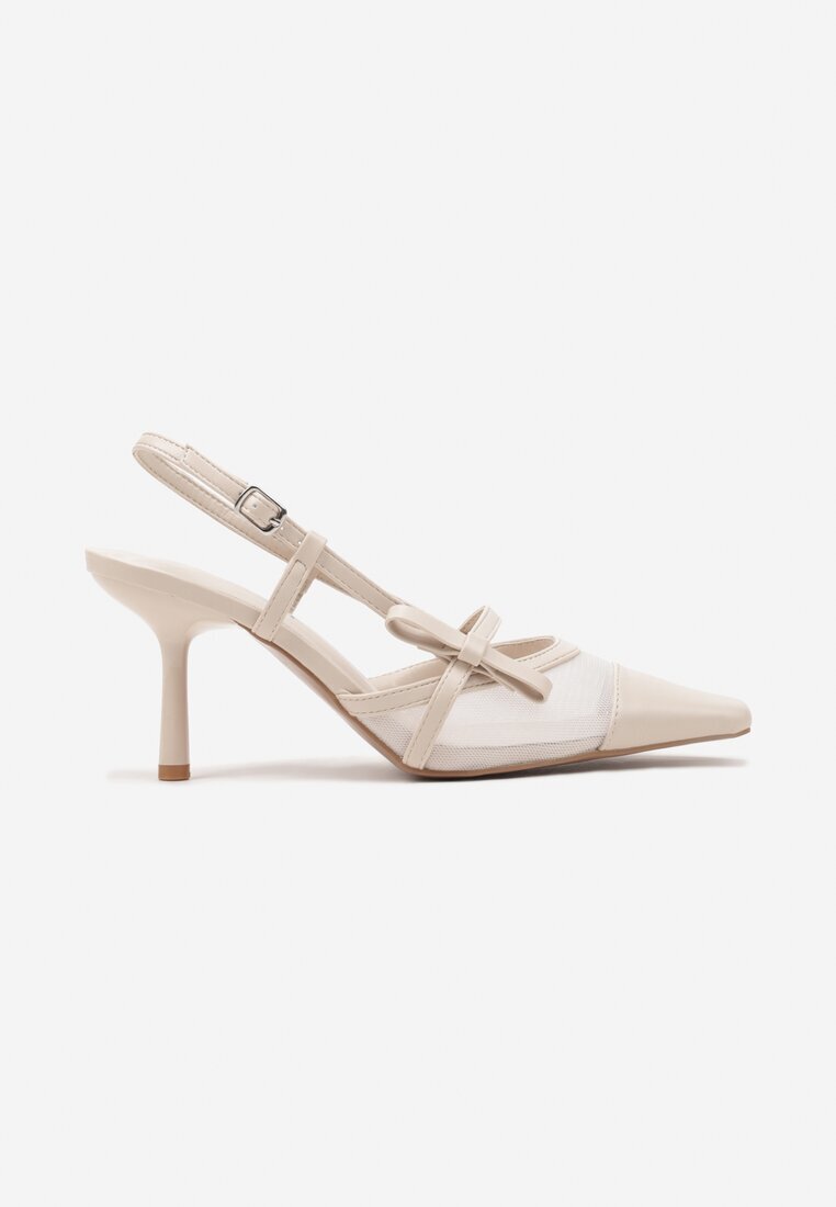 lovery Pantofi Bej cu toc stiletto tip slingback cu plasă Asdexia