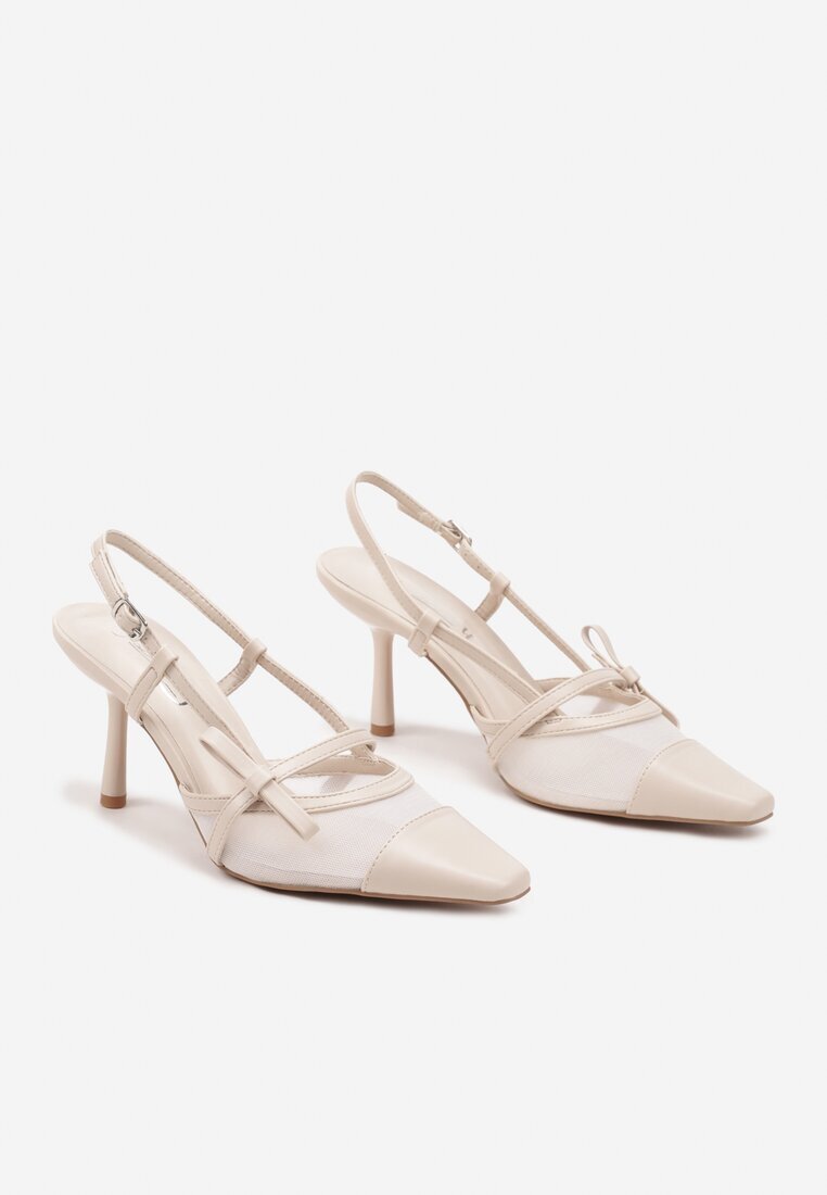 lovery Pantofi Bej cu toc stiletto tip slingback cu plasă Asdexia
