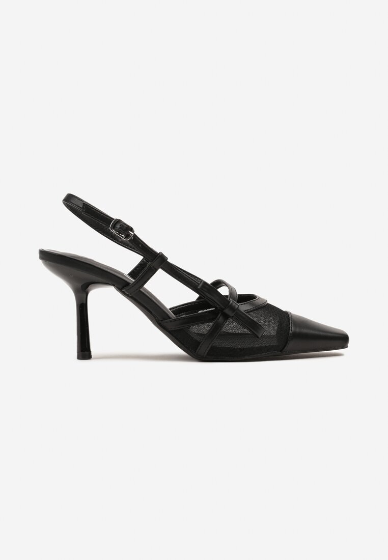 lovery Pantofi cu toc negri cu toc cui tip slingback cu partea superioară din plasă Asdexia