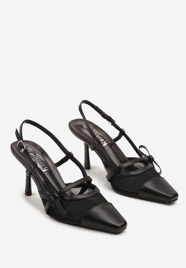 lovery Pantofi cu toc negri cu toc cui tip slingback cu partea superioară din plasă Asdexia
