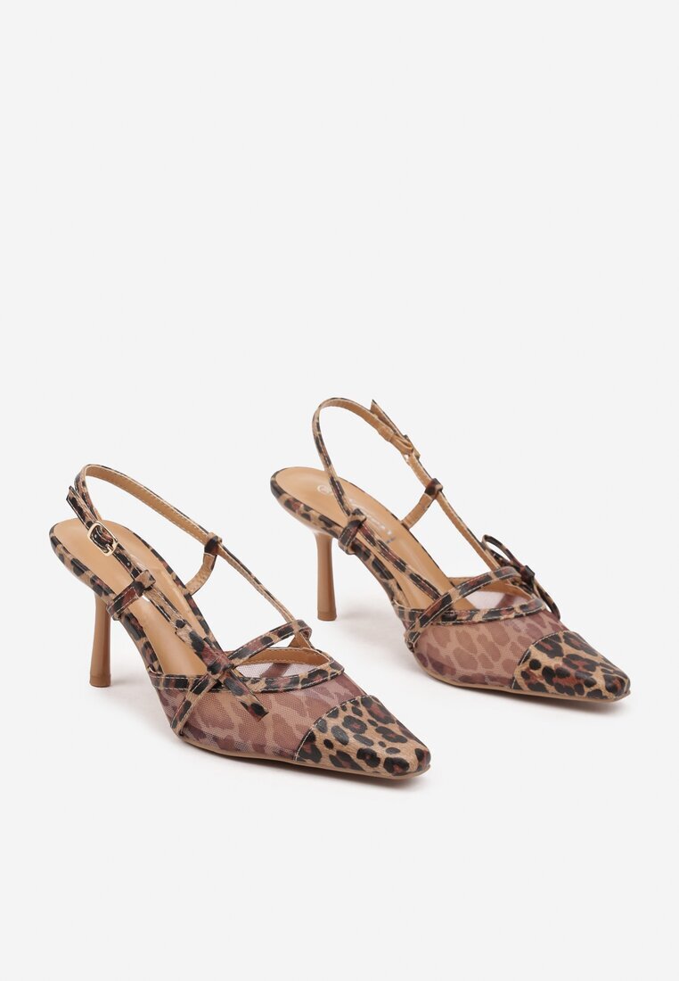 lovery Pantofi stiletto tip slingback cu imprimeu leopard cu inserții din plasă Asdexia