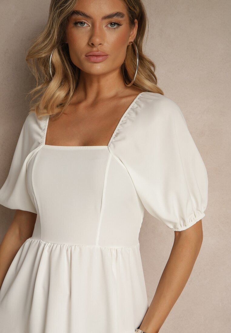 lovery Rochie Albă cu Croială Cloș cu Mâneci Bufante Kolalira
