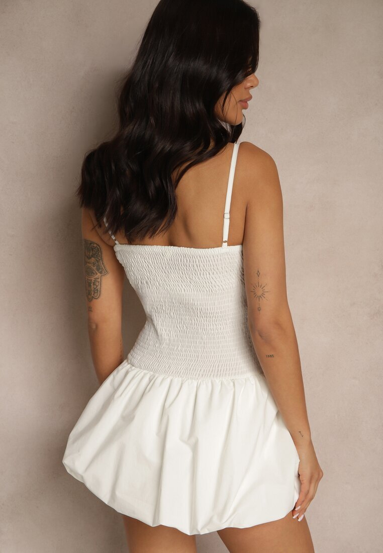 lovery Rochie Albă tip Balon cu Căptușeală tip Pantaloni scurți Decorată cu Cirkoni Donellia