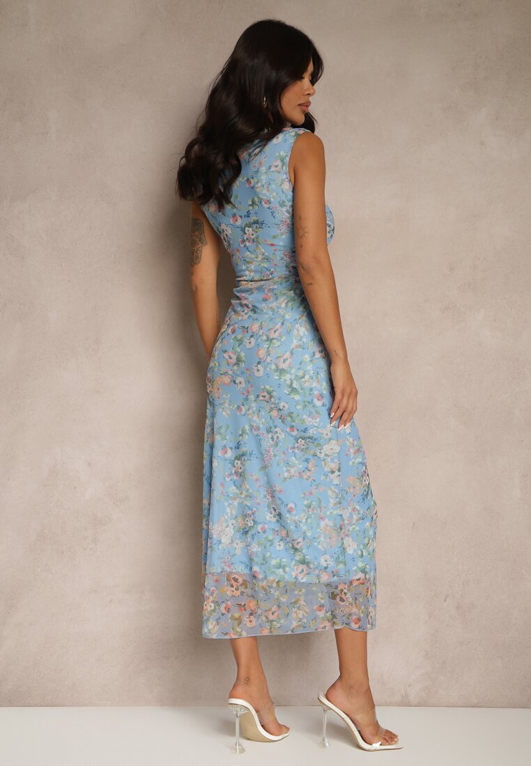 lovery Rochie Albastră cu talie cu model floral Lirandra