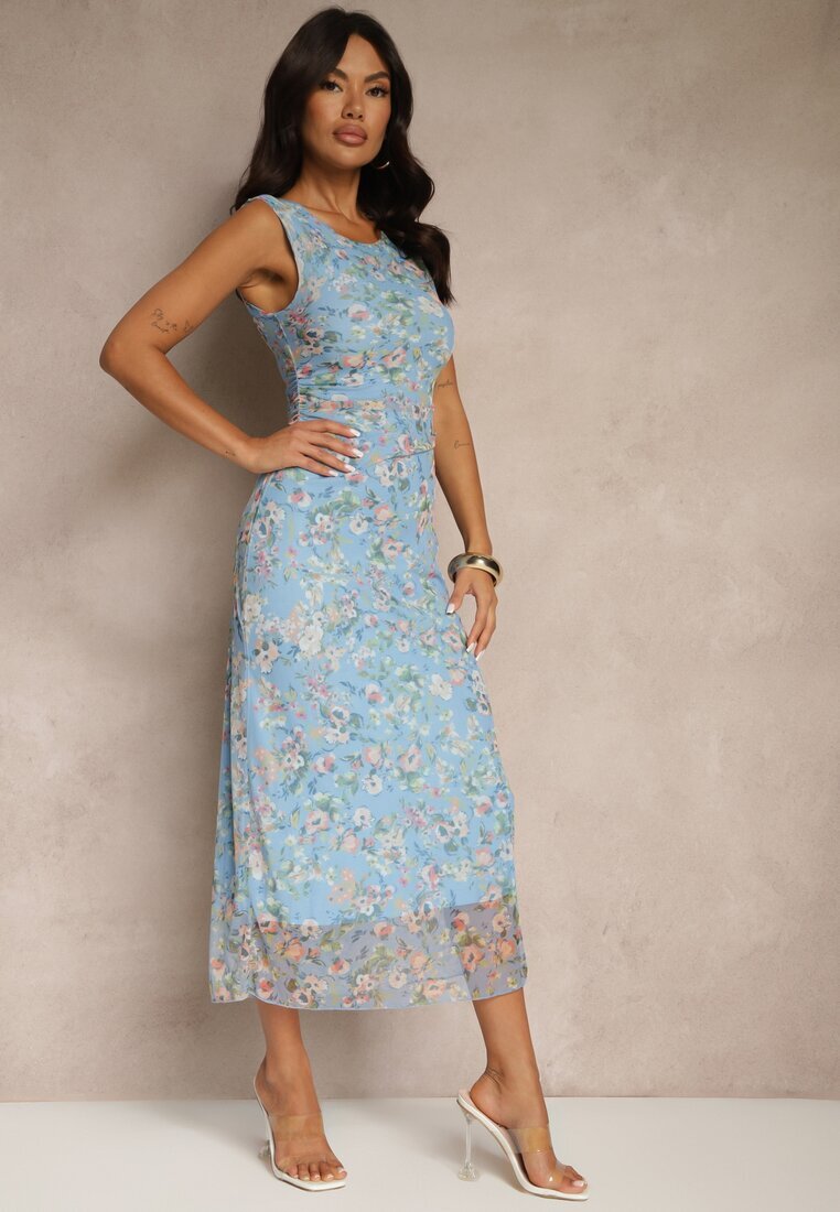 lovery Rochie Albastră cu talie cu model floral Lirandra