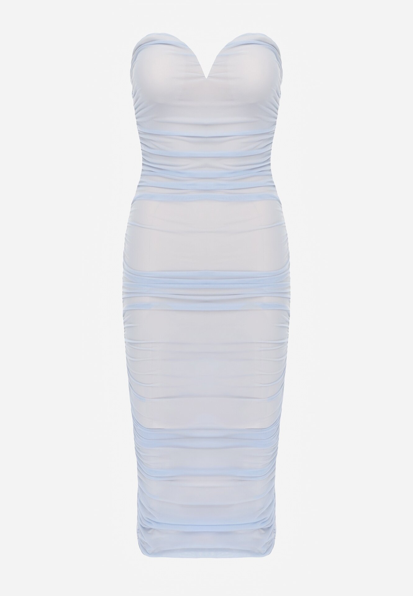 lovery Rochie albastră deschisă încrețită Midi din plasă cu drapaj Pandone