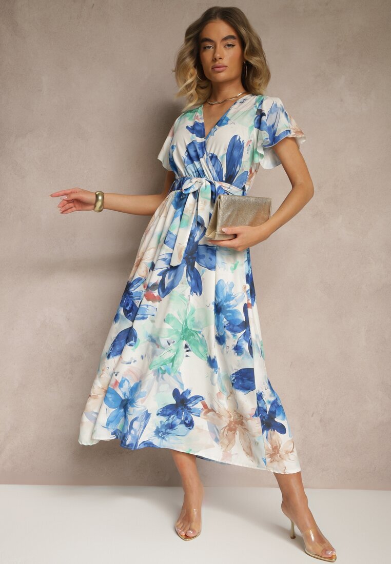 lovery Rochie Albastră Petrecută cu cordon cu imprimeu floral Redellira