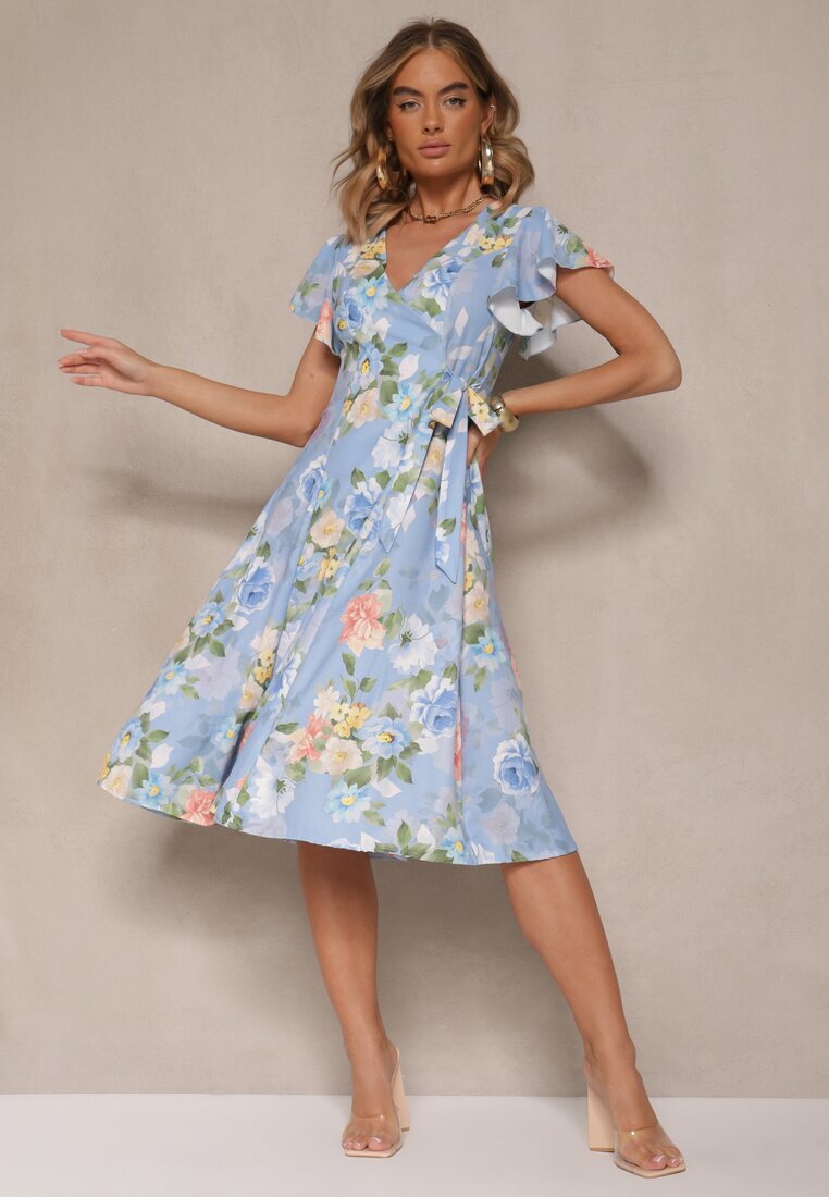 lovery Rochie Albastru deschis tip plic cu flori Atesalia