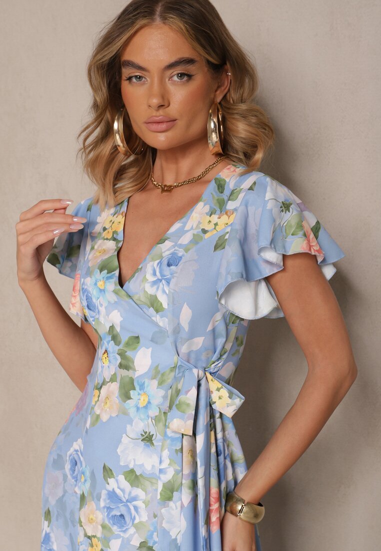 lovery Rochie Albastru deschis tip plic cu flori Atesalia