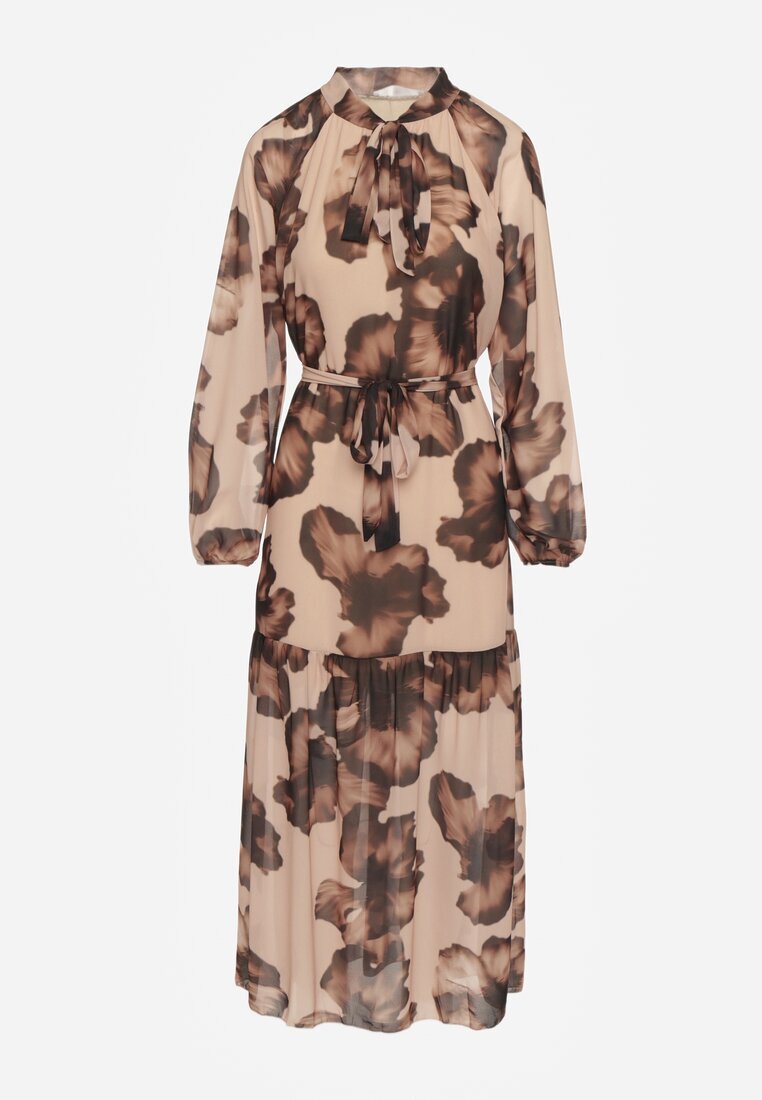 lovery Rochie bej închisă cu croială dreaptă cu imprimeu floral decorată cu curea Acęxia