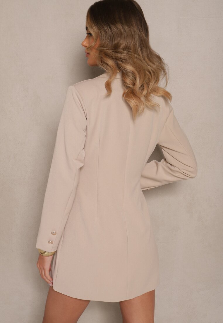 lovery Rochie Bej Stil Sacou din Vâscoză cu Croială Cambrată cu Nasturi Decorativi Boniyana