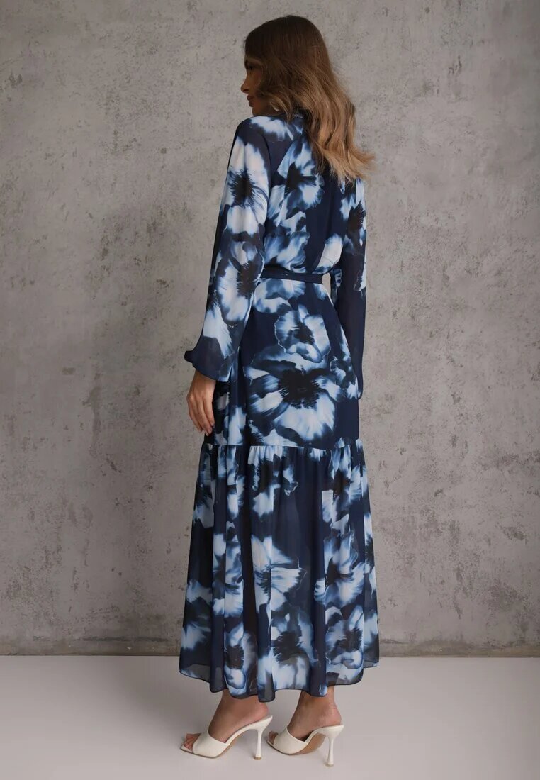 lovery Rochie Bleu marin cu o croială dreaptă cu model floral decorată cu o curea Acexia