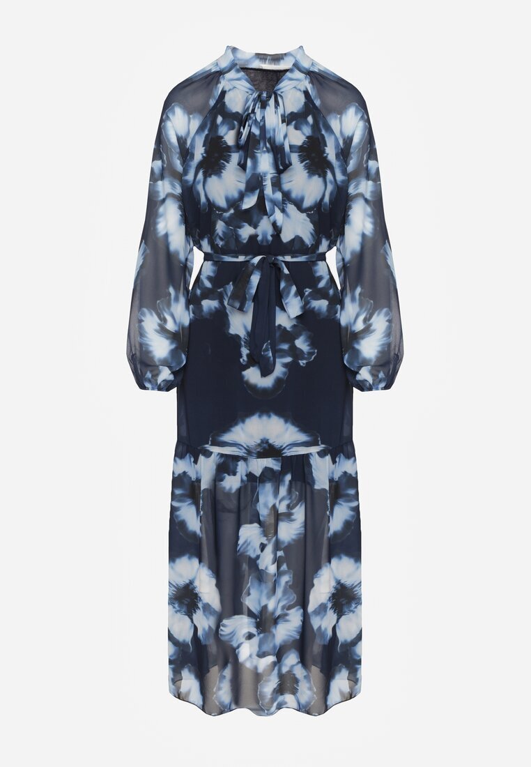 lovery Rochie Bleu marin cu o croială dreaptă cu model floral decorată cu o curea Acexia