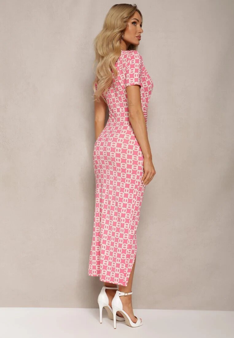 lovery Rochie Bodycon Roz cu Decolteu Petrecut Fanta și Drapaj Subtil Zaleatie