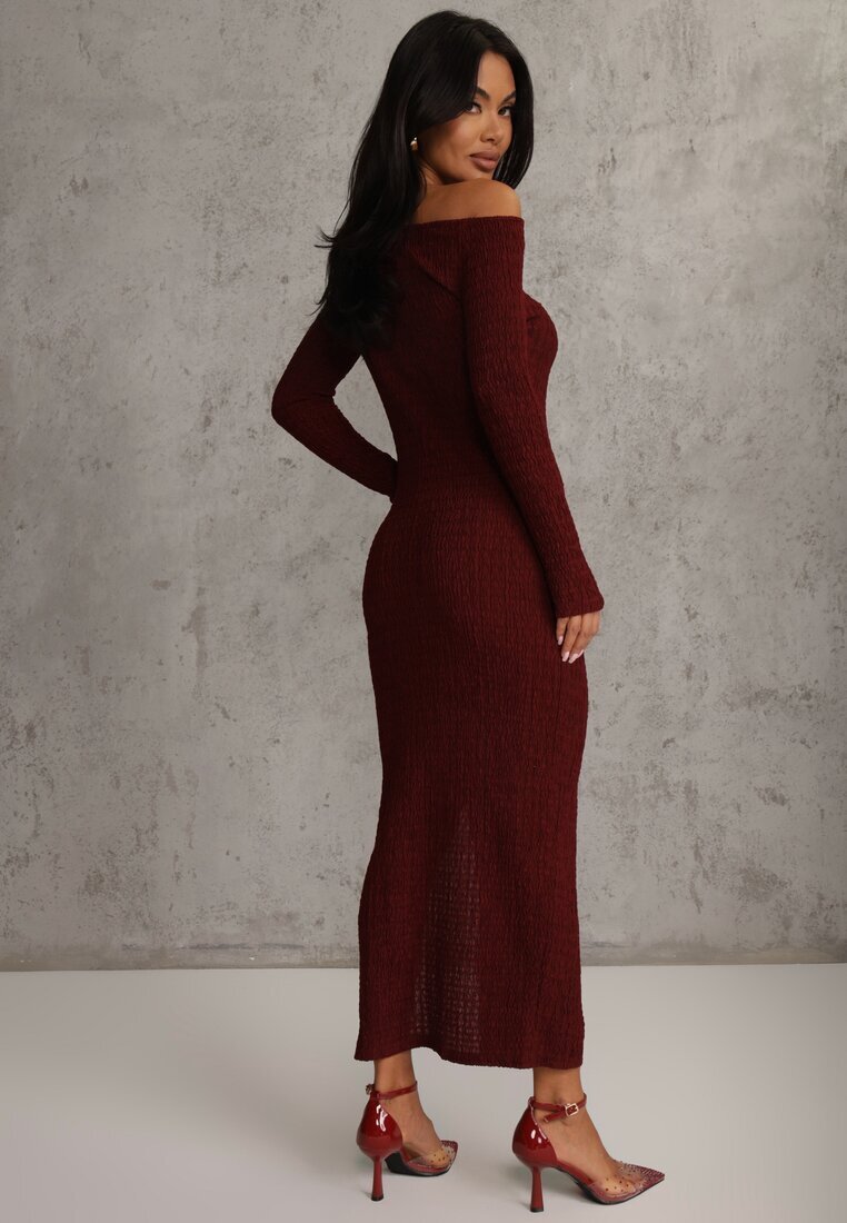 lovery Rochie Bordeaux cu Croială Ajustată Decorată cu Aplicație Metalică Reittia