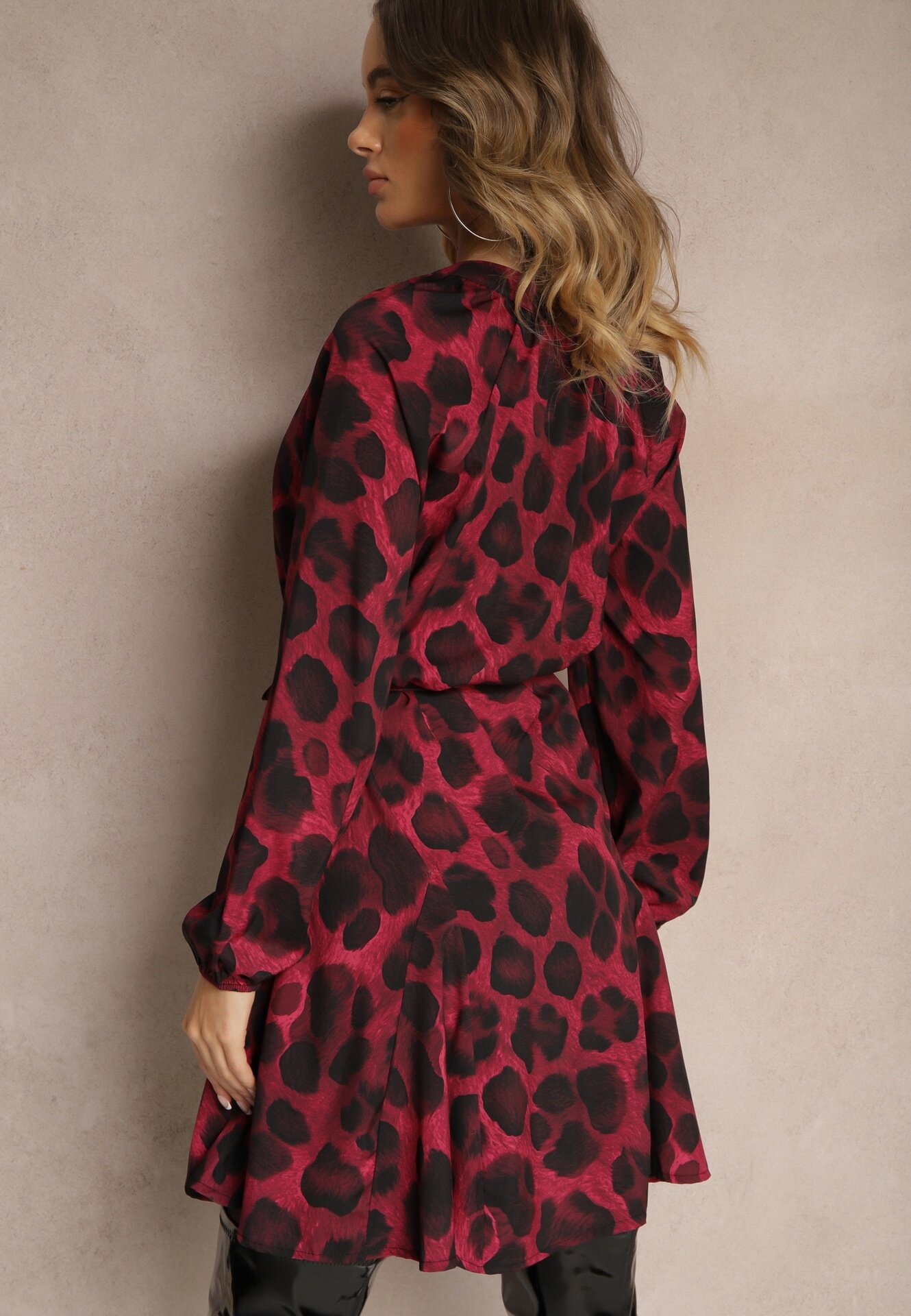 lovery Rochie Bordeaux cu imprimeu leopard croi evazat cu legătură în talie Ameriana