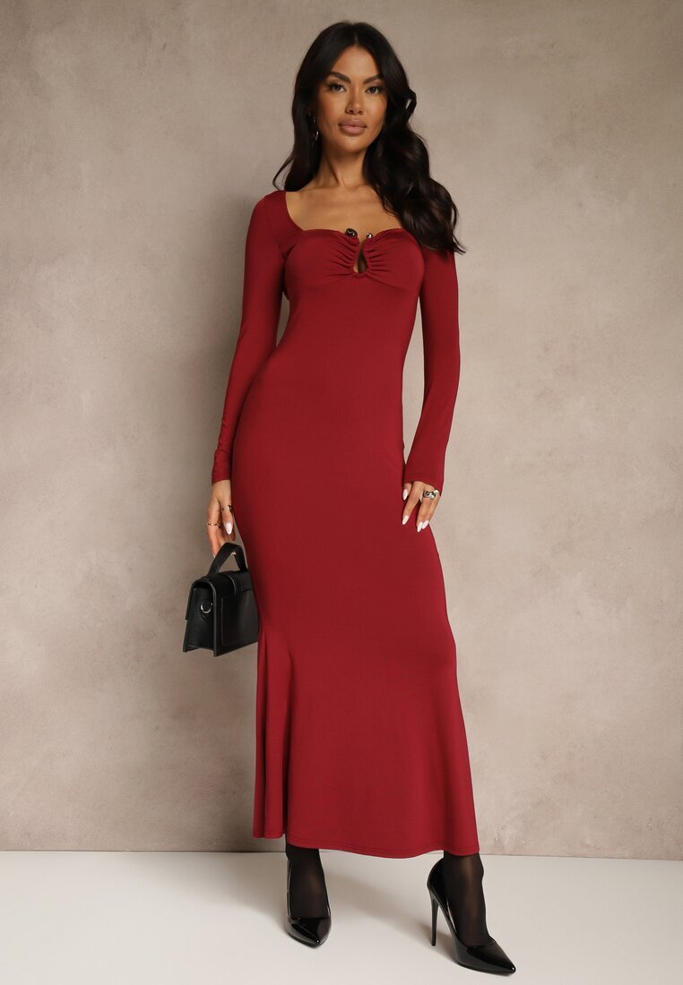 lovery Rochie Bordo de cocktail din viscoză Decorată cu o aplicație metalică Refane