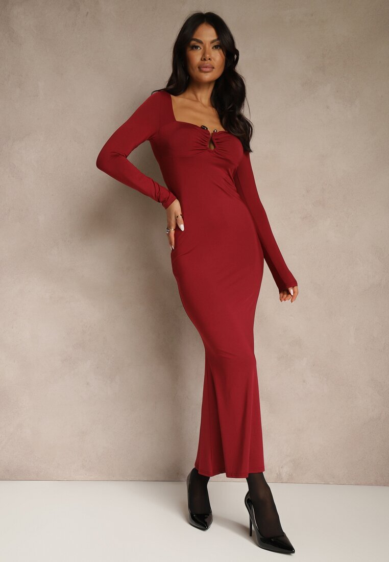 lovery Rochie Bordo de cocktail din viscoză Decorată cu o aplicație metalică Refane