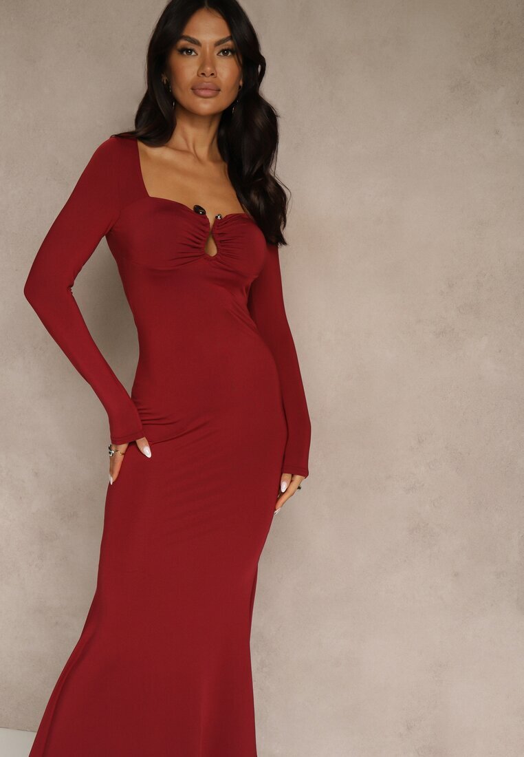 lovery Rochie Bordo de cocktail din viscoză Decorată cu o aplicație metalică Refane