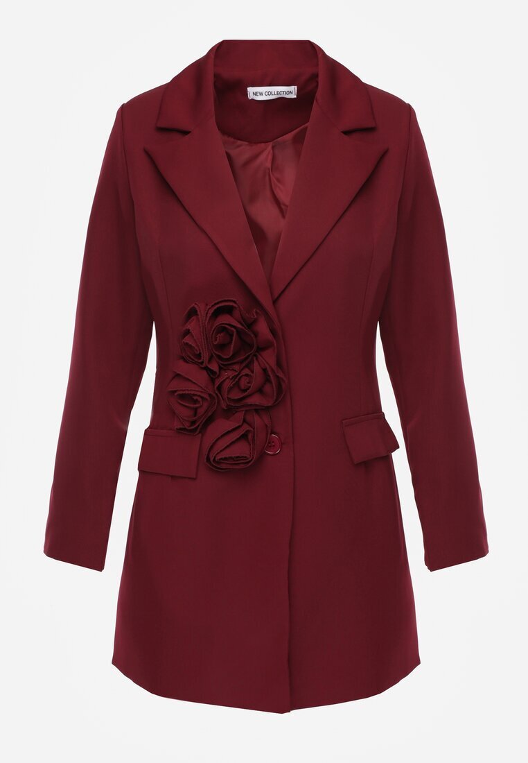 lovery Rochie Bordo în stil sacou cu umeri întăriți decorată cu flori 3D Nelorien
