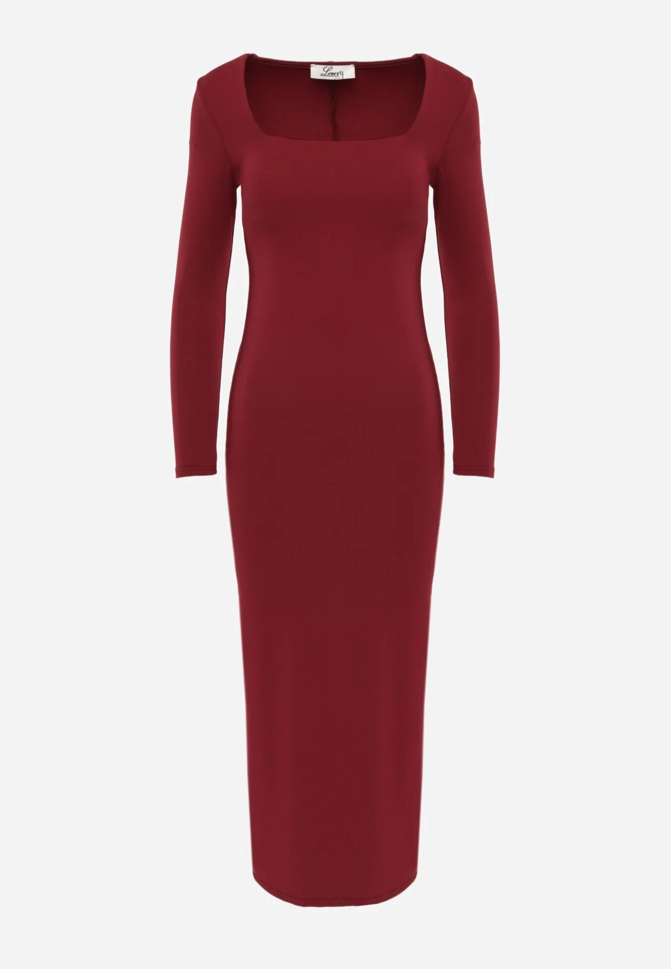 lovery Rochie Bordo Mulată Maxi cu Decolteu Pătrat Fioral