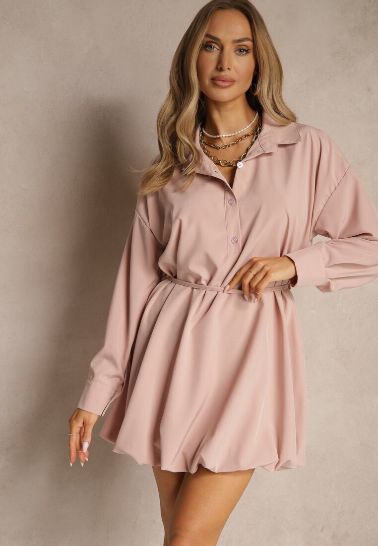lovery Rochie cămașă Rozalie tip balon decorată cu curea Lavirivae