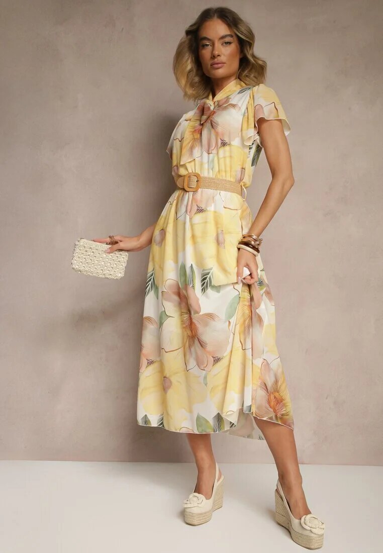 lovery Rochie cloche galbenă decorată cu șiret și curea cu cataramă Sorisse