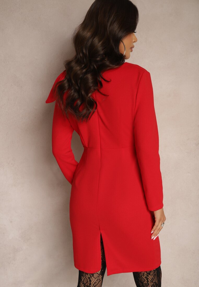 lovery Rochie De Cocktail Roșie cu croială mulată cu fundă pe umăr Innathia