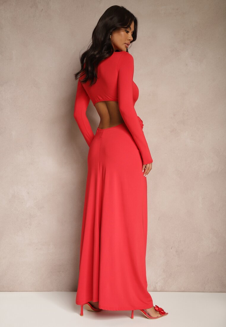 lovery Rochie de cocktail Roșie cu Vâscoză Decorată cu Floare 3D și Decupaje Hannith
