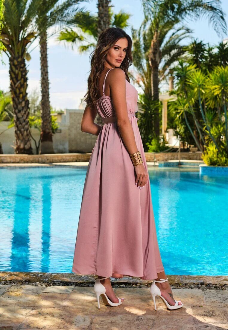 lovery Rochie de cocktail Roz deschis cu elastic în talie cu bretele reglabile Anajane