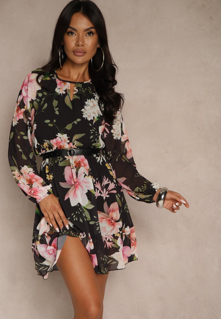 lovery Rochie evazată neagră cu model floral Zerovia