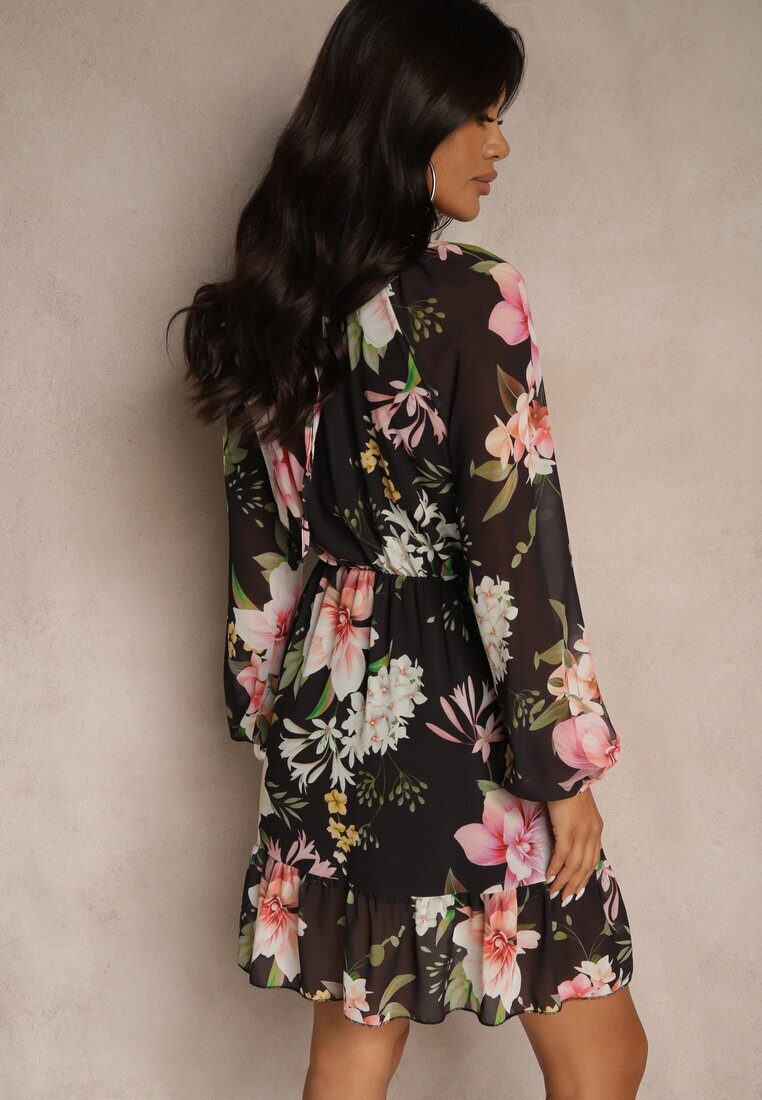 lovery Rochie evazată neagră cu model floral Zerovia