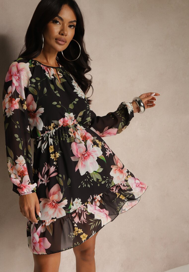 lovery Rochie evazată neagră cu model floral Zerovia