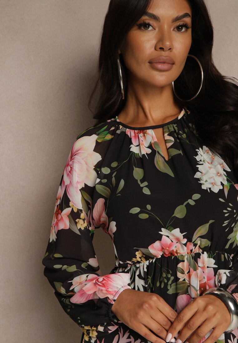 lovery Rochie evazată neagră cu model floral Zerovia