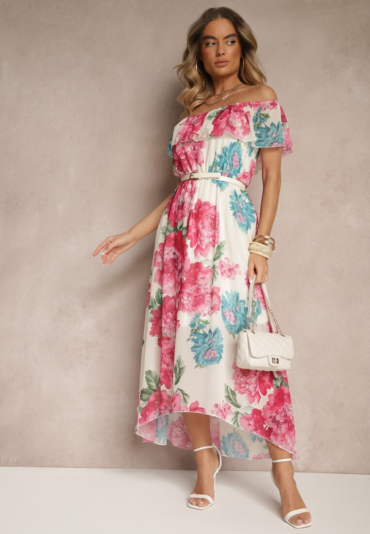 lovery Rochie Fucsia Spaniolă cu Imprimeu Floral și Curea Împletită Sadeene
