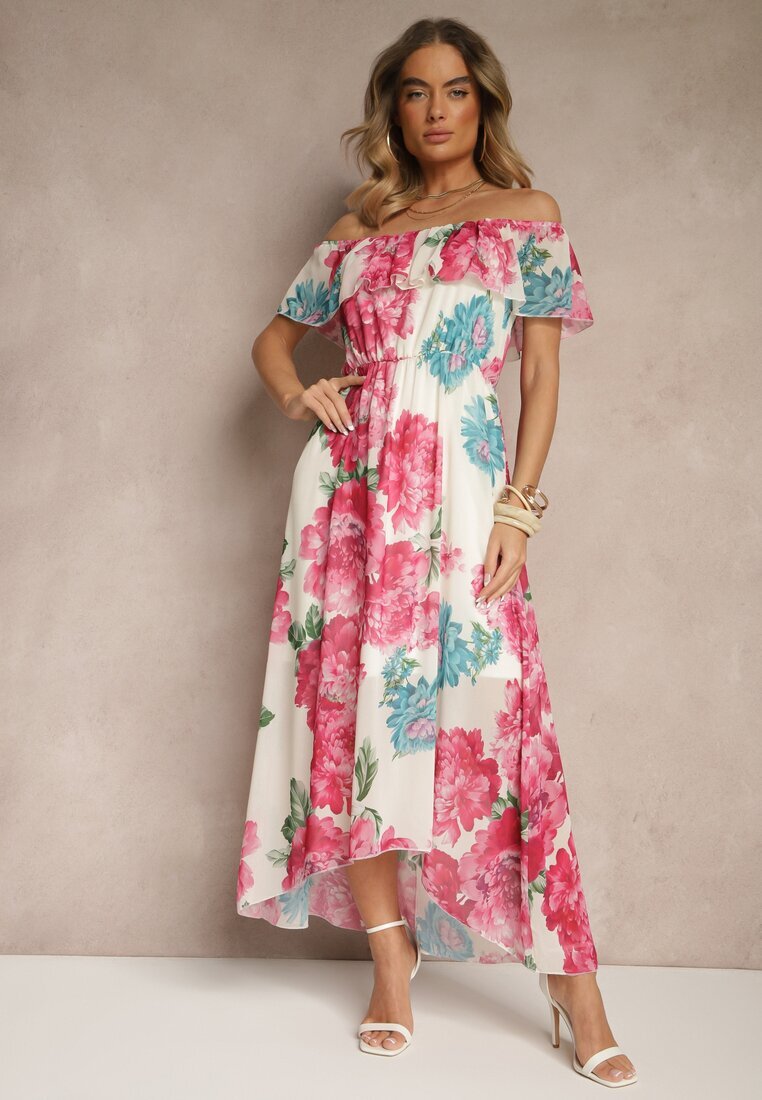 lovery Rochie Fucsia Spaniolă cu Imprimeu Floral și Curea Împletită Sadeene