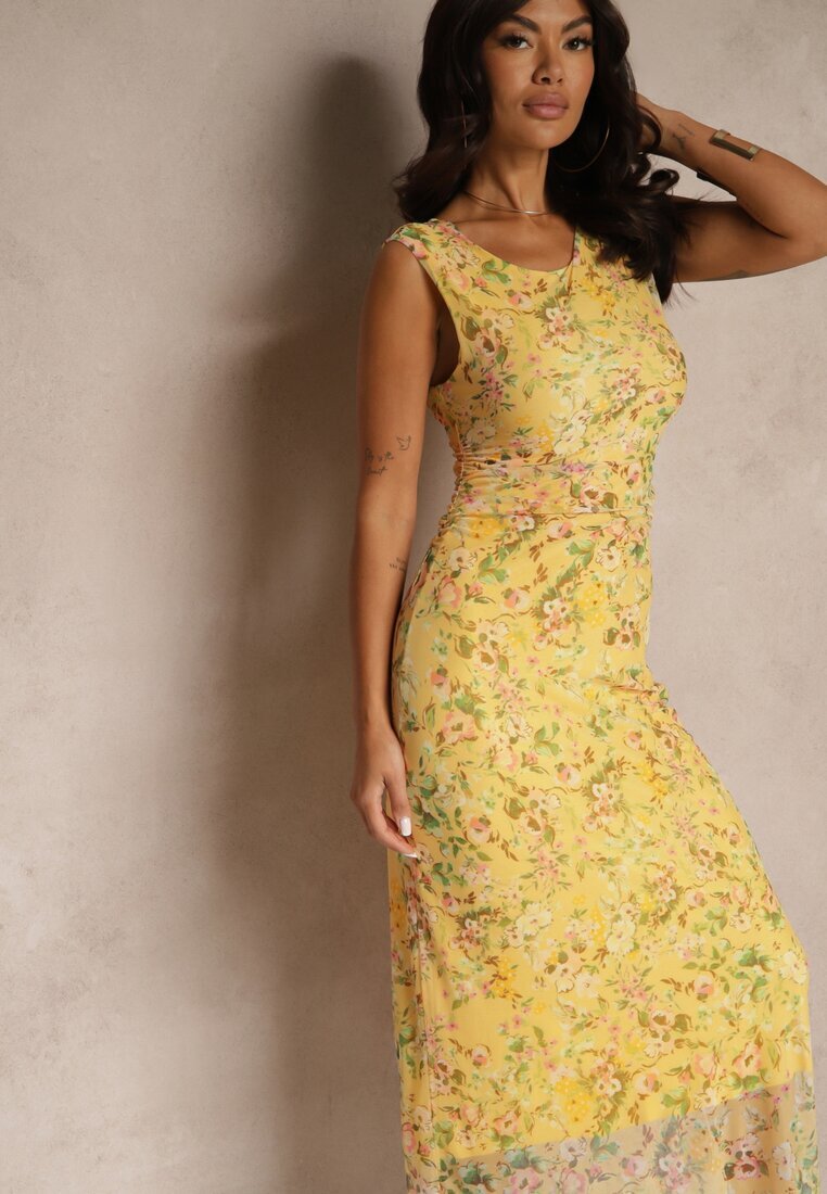 lovery Rochie Galbenă cambrată cu model floral Lirandra
