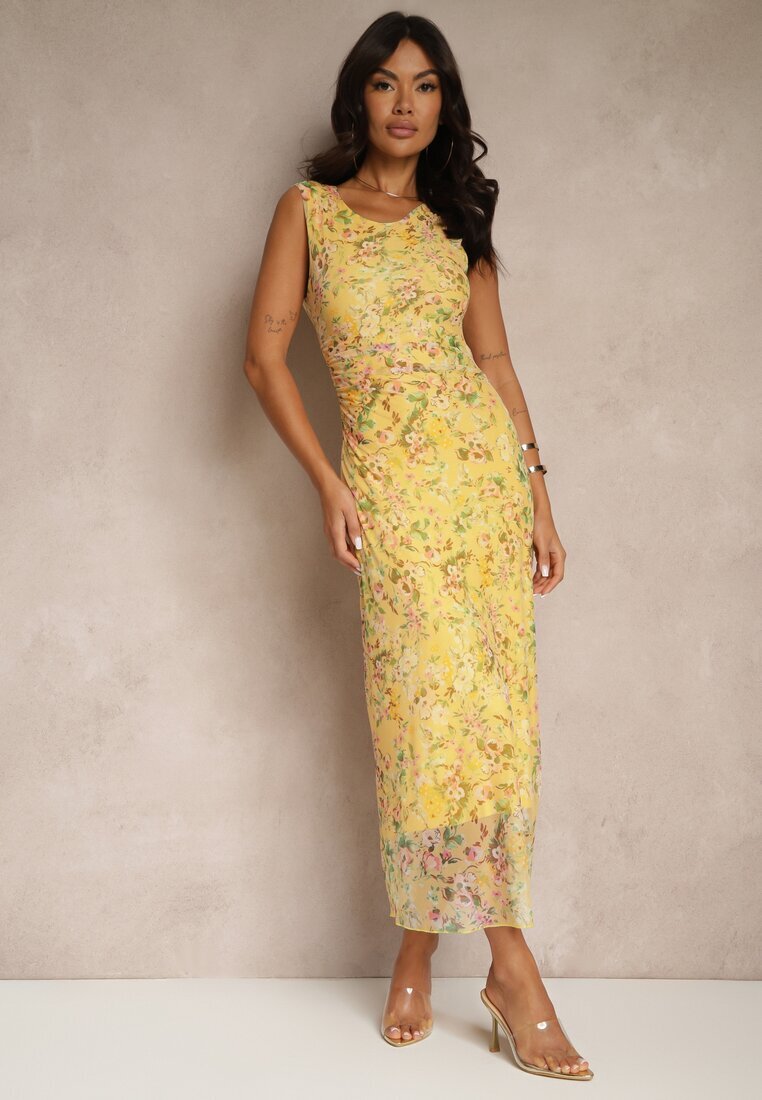 lovery Rochie Galbenă cambrată cu model floral Lirandra