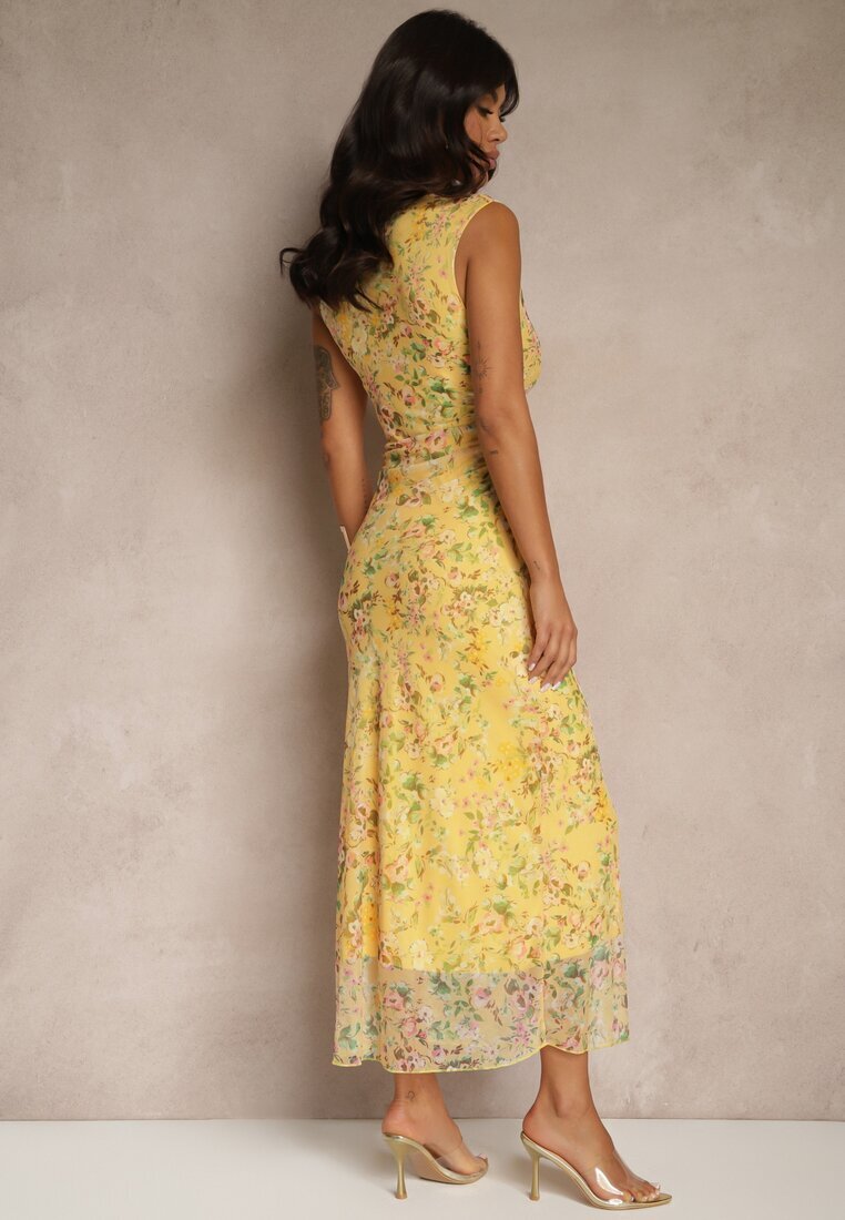 lovery Rochie Galbenă cambrată cu model floral Lirandra