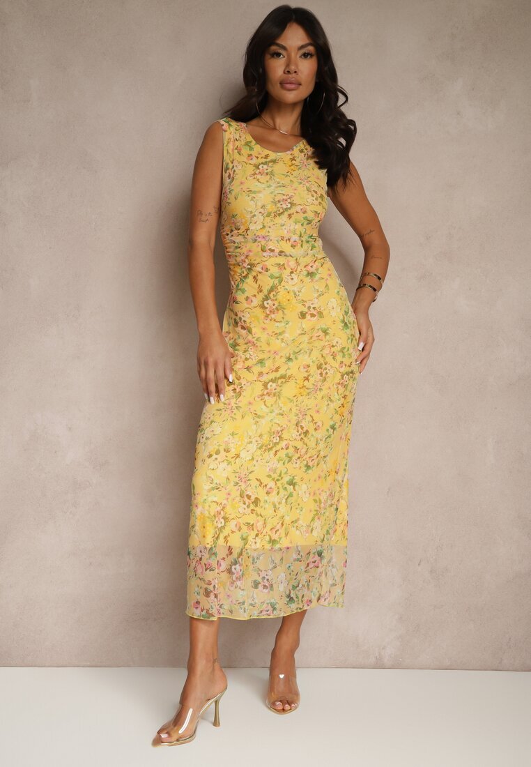 lovery Rochie Galbenă cambrată cu model floral Lirandra