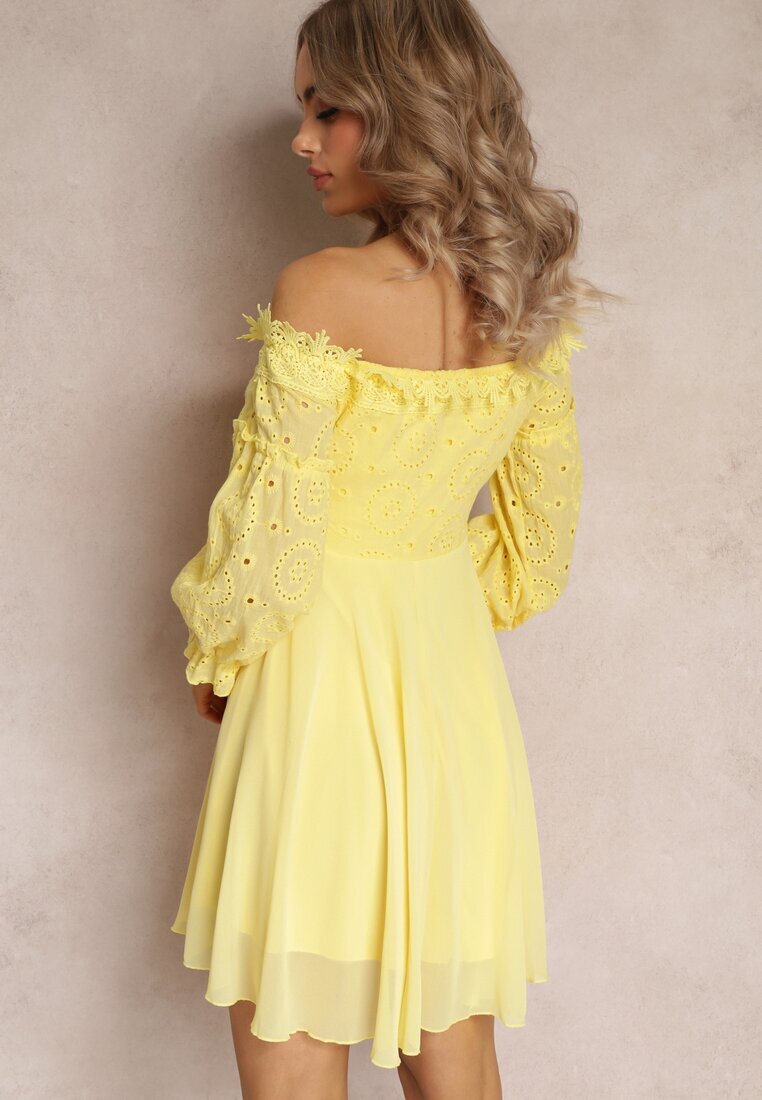 lovery Rochie Galbenă cu Mâneci 7/8 și Dantelă Decorativă Cascantha