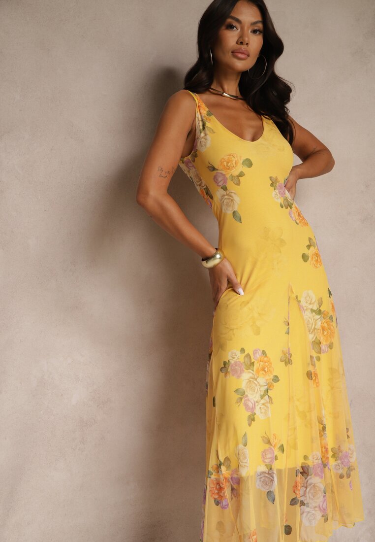 lovery Rochie Galbenă din plasă Florală Milosea