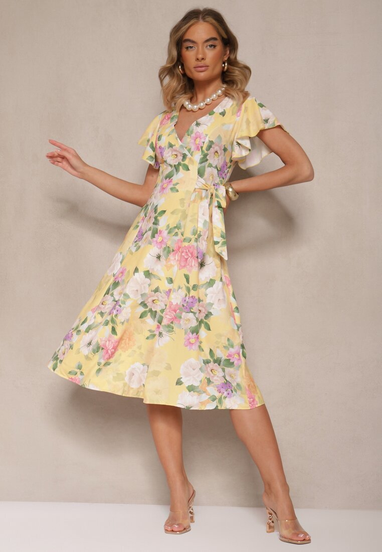 lovery Rochie Galbenă Petrecută Florală Atesalia