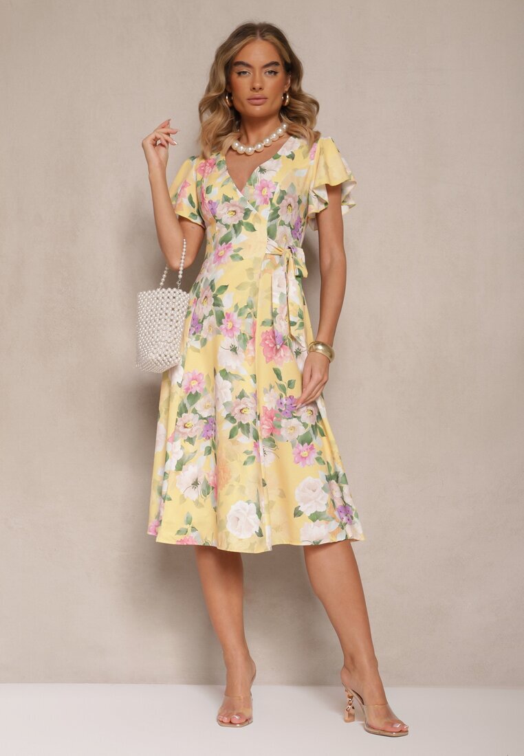 lovery Rochie Galbenă Petrecută Florală Atesalia