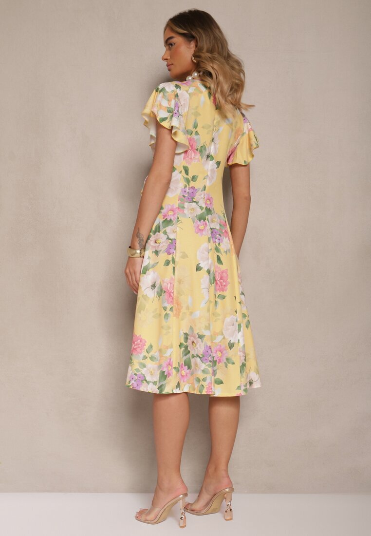 lovery Rochie Galbenă Petrecută Florală Atesalia