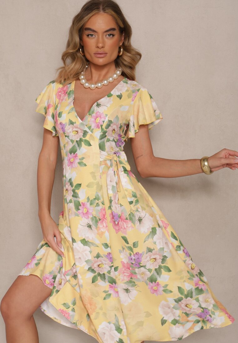 lovery Rochie Galbenă Petrecută Florală Atesalia