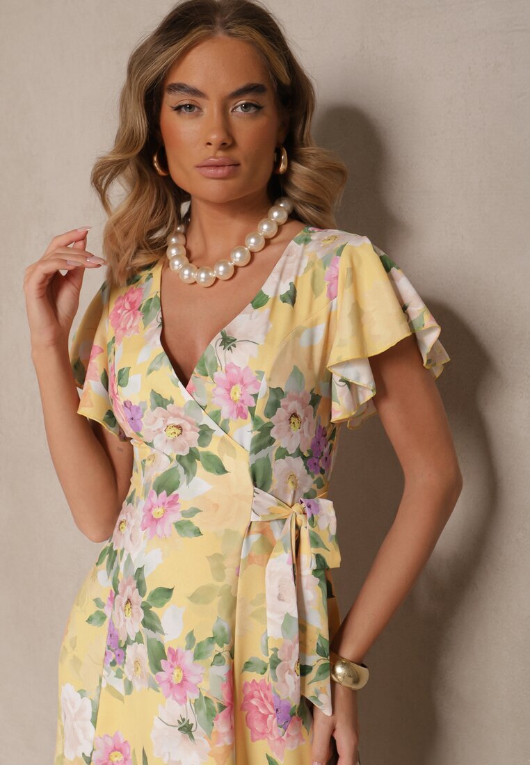 lovery Rochie Galbenă Petrecută Florală Atesalia