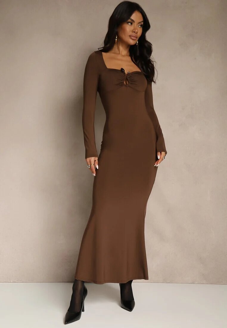 lovery Rochie Maro de Cocktail cu Viscoză Decorată cu Aplicație Metalică Refane