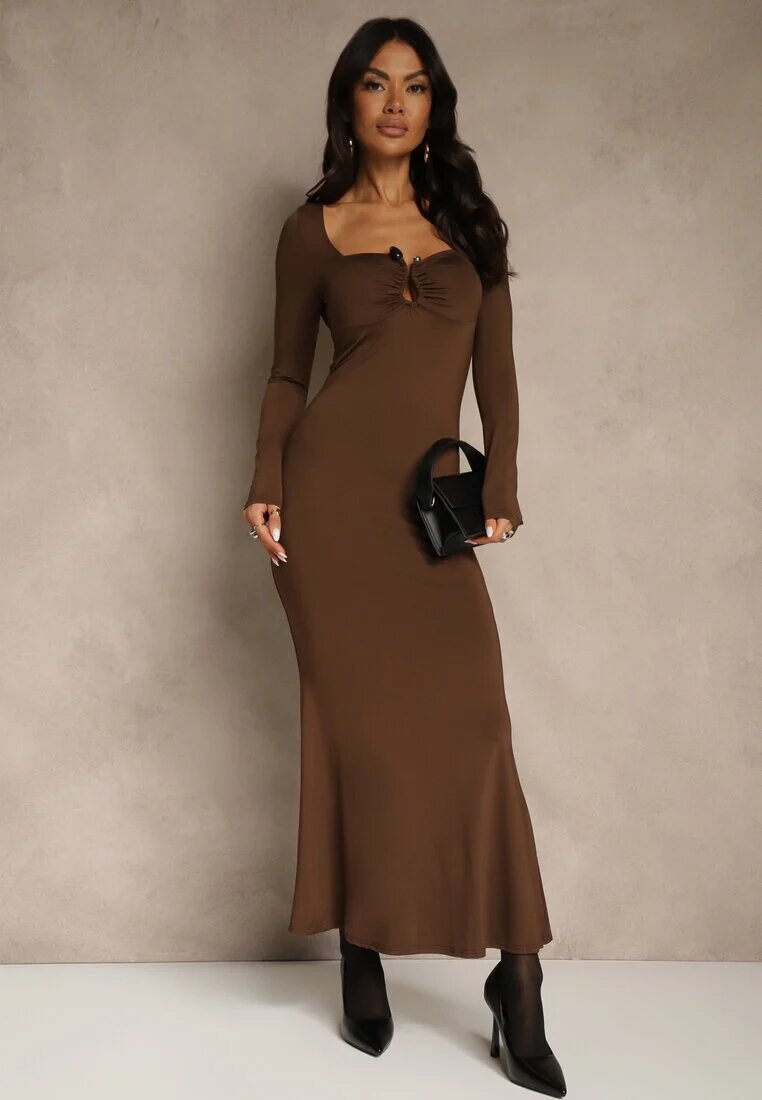 lovery Rochie Maro de Cocktail cu Viscoză Decorată cu Aplicație Metalică Refane
